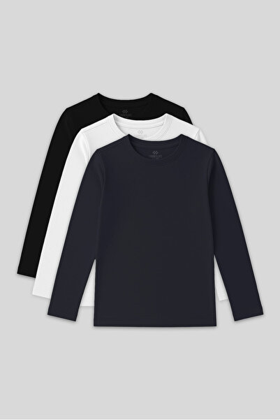 TOMMY LIFE Standard Fit Basic O Neck 3 Pack Black-White-Navy Blue Unisex Kids...