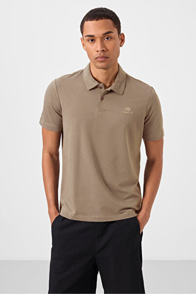 TOMMY LIFE Dark Beige Standard Fit Basic Polo Collar Men's T-Shirt - 87748