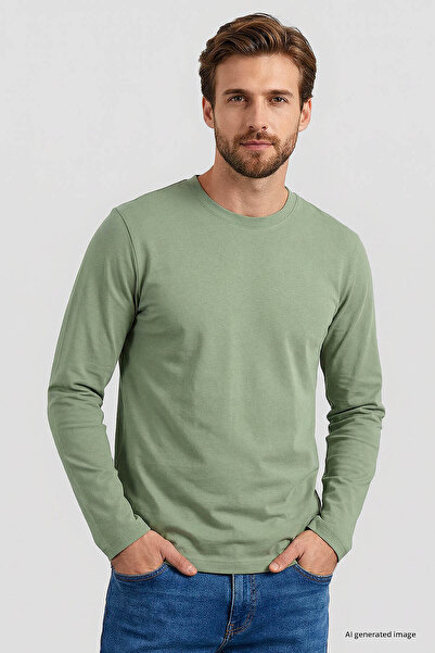TOMMY LIFE Kaktüs Standart Fit Basic O Yaka Uzun Kollu İnce Erkek T-Shirt - 8...