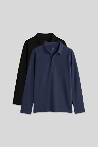 TOMMY LIFE basic Polo Guler, pachet de 2, negru-albastru închis, unisex, copi...