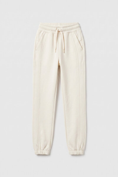 TOMMY LIFE Ecru Standard Girls' Sweatpants with Front Stitching Detail - 75197