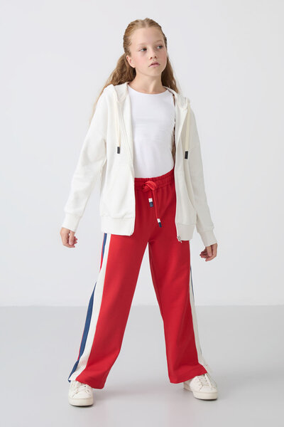 TOMMY LIFE Ecru Cotton Soft Textured Standard Fit Embroidered Girls' Sweatshi...