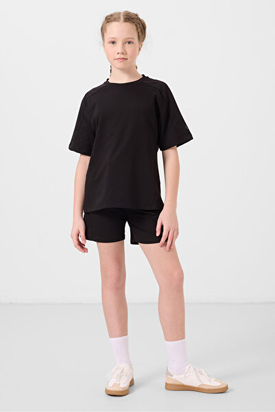 TOMMY LIFE Black Cotton Soft Textured Standard Fit Basic Girl's Shorts Set - ...