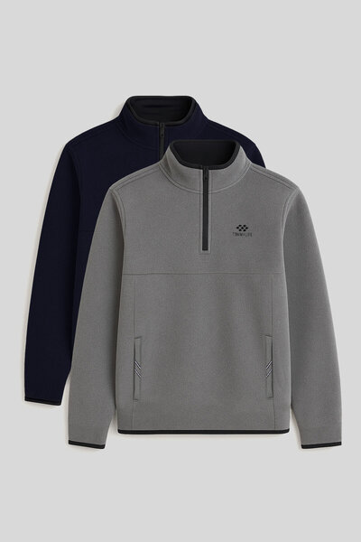 TOMMY LIFE Mock Neck Half-Zip 2-Pack Navy-Gray Melange Men's Fleece Sweatshir...