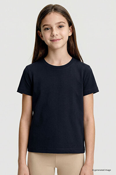 TOMMY LIFE Navy Blue O Neck Standard Fit Basic Unisex Kids T-Shirt - 11328