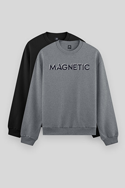 TOMMY LIFE Comfortable Fit O-Neck 2-Pack Black-Gray Melange Men's Sweatshirt ...