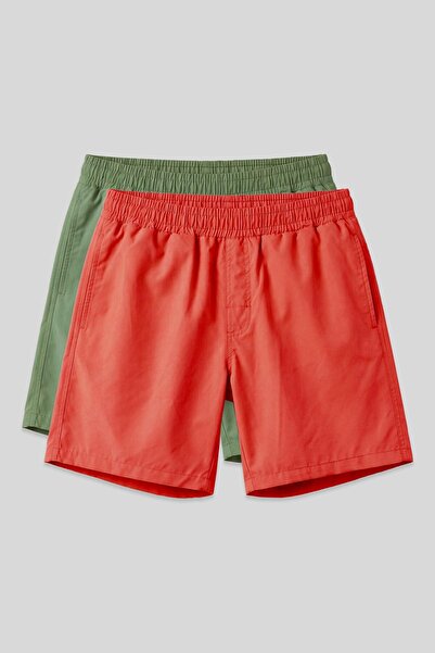 TOMMY LIFE Standard Fit Basic 2-Pack Khaki-Orange Men's Swim Shorts - 81237