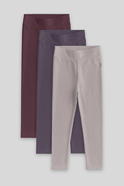 TOMMY LIFE Standard Fit Basic 3-Pack Magenta-Dark Beige-Brown Girls' Tights -...