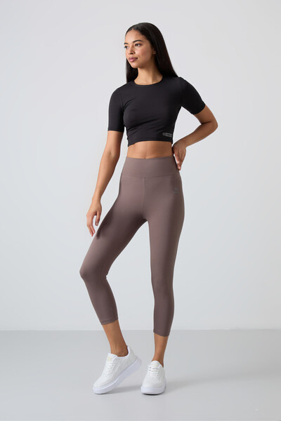 TOMMY LIFE Brown High Waist Slim Fit Narrow Leg Women's Capri Leggings - 93097