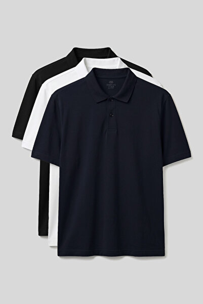 TOMMY LIFE Standardowy zestaw 3 koszulek polo z kołnierzykiem w kolorach czar...