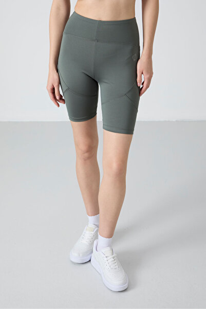 TOMMY LIFE Haki Esnek Standart Fit Performans Kadın Biker Tayt - 91013