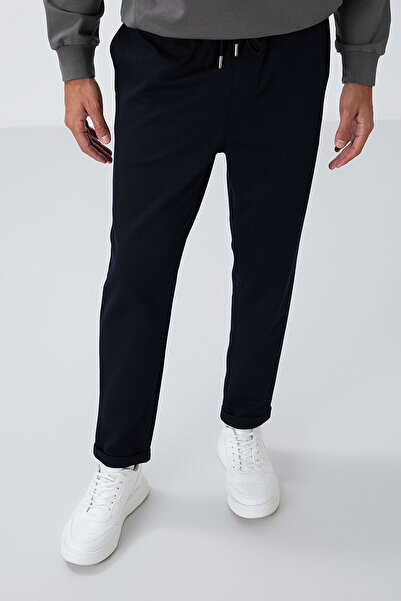 TOMMY LIFE Navy Blue Surface Textured Standard Fit Men's Tracksuit Bottom - 8...