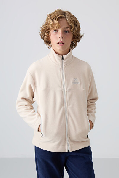 TOMMY LIFE Beige Thick Soft Textured Standard Fit Embroidered Fleece Boys' Sw...