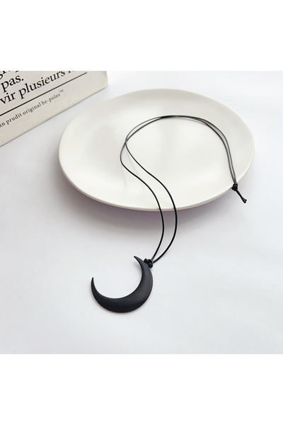 Choice 70cm Black Gun Plated Simple All-in-One Alloy Black Moon Crescent Pend...