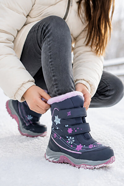 Kidx X Snow Termal Kız Çocuk Kürklü Bot Gri Pembe