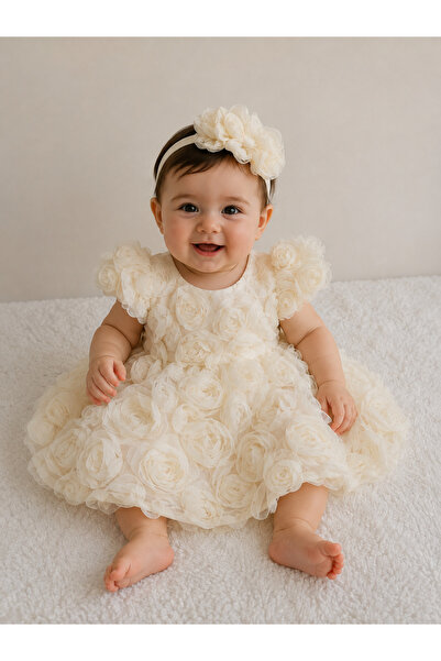 Elwirababyboutiqe Cream 3D Dress
