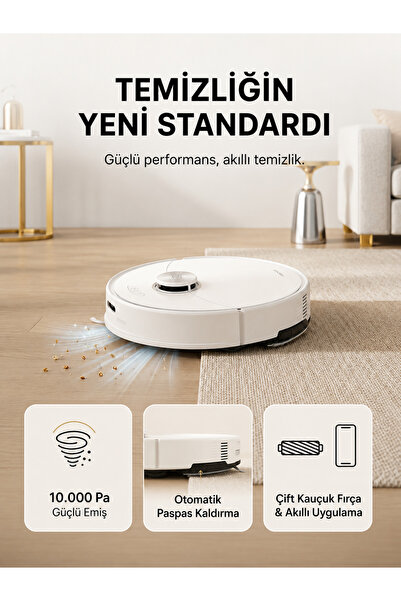 Roborock Ultrasonik Halı Algılama Akıllı Robot Süpürge, 10.000Pa Yüksek Emiş ...