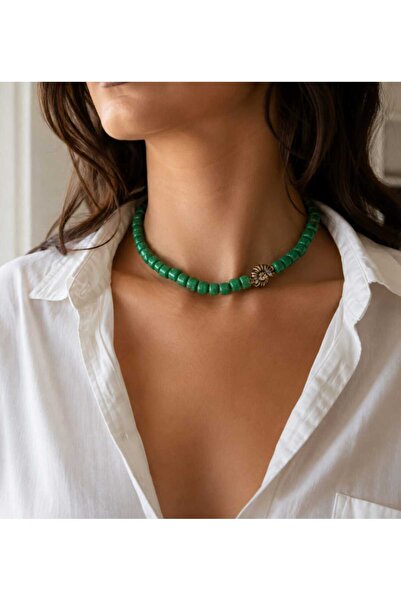 Sinem Şanlı Atelier Glass Bead Necklace with Green & Beige Color Options and ...