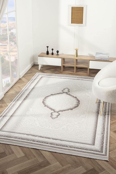 Cotto Home Feel FL001A Krem Halı Avangard Desenli Akrilik Tozu Az Pamuk Taban...