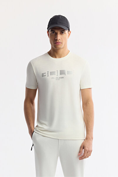 Avva Erkek Ekru Bisiklet Yaka Baskılı Soft Touch Regular Fit T-Shirt A51Y1138