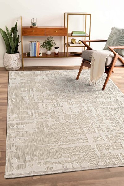 Cotto Home Tablo TL011A Beyaz Halı Geometrik Desen Pamuk Taban Yıkanabilir Sa...