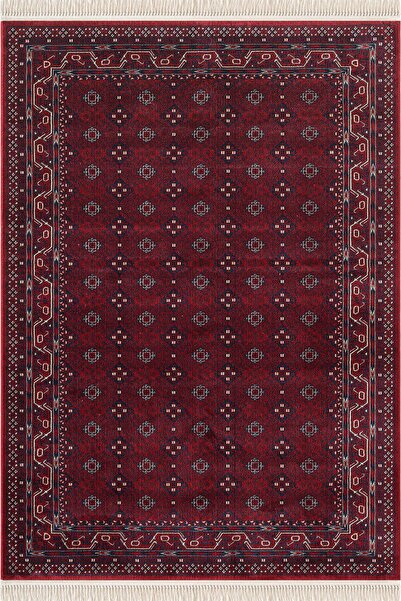 Cotto Home Fesane FN006J Bordo Renk Pamuk Taban Afgan Desenli Salon Oturma Od...