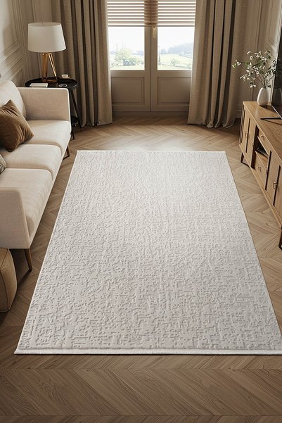 Cotto Home Vısta VS017W Beyaz Halı Modern Desen Pamuk Taban Yıkanabilir Salon...