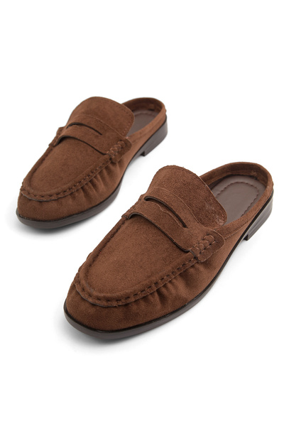 RoseVeno Women's Drawstring Open-Back Brown Suede Moccasin Slippers