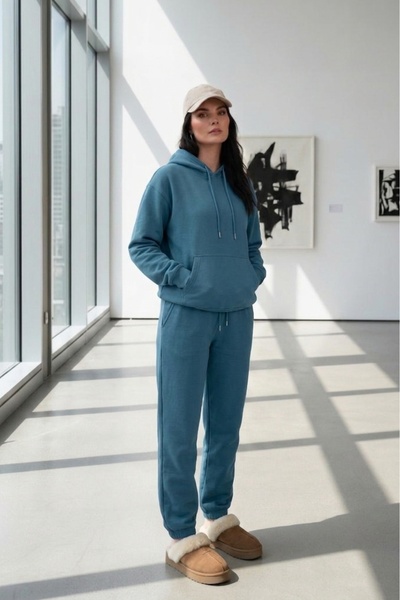 CAST COLLECTİON Γυναικείο Σετ Φόρμας με Κουκούλα σε Μπλε Βενζίνες