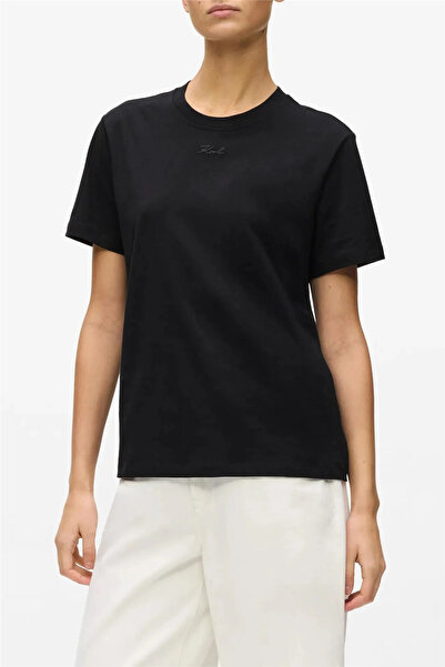 Karl Lagerfeld Essential Regular T-Shirt Kadın Bisiklet Yaka T-Shirt Siyah