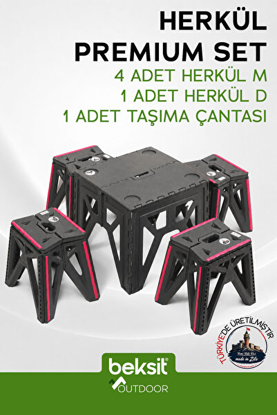 BEKSİT OUTDOOR Herkül Katlanır Kamp Masa Takımı Seti (Çantalı)