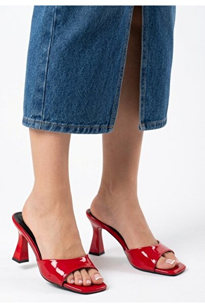 pabucmarketi Red Patent Leather Women's Heeled Slippers
