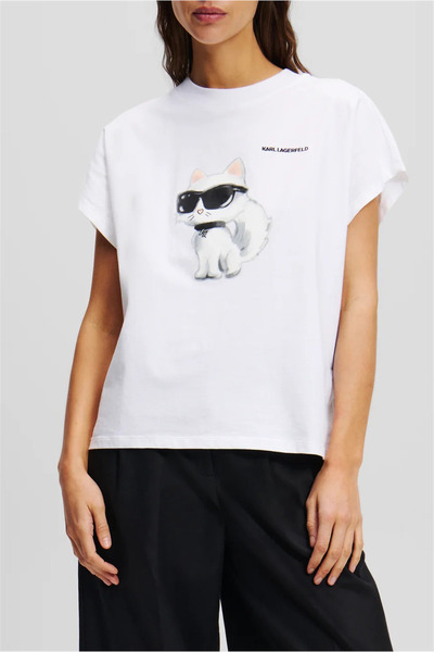 Karl Lagerfeld Kadın Bisiklet Yaka T-Shirt Beyaz