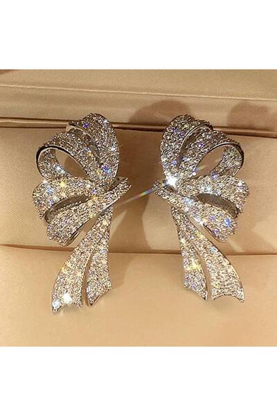 Choice E5342 Huitan Aesthetic Women Bow Design Drop Earrings Full Shining CZ ...