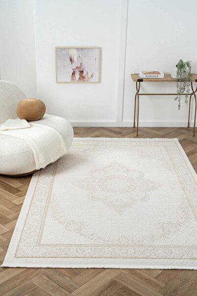 Cotto Home Ottowa OT005A Krem Bej Halı Klasik Desenli Tozu Az Akrilik Pamuk T...