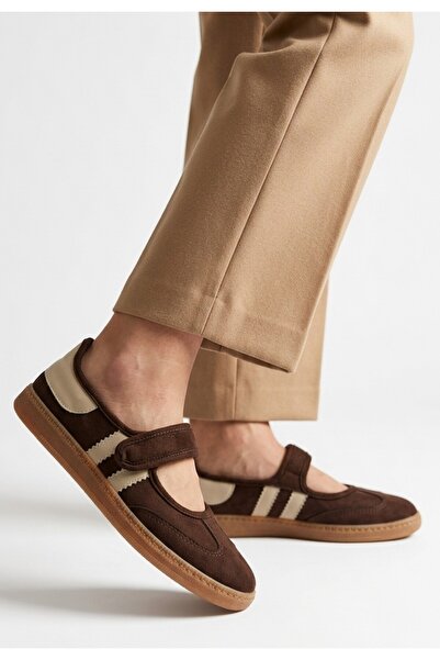 pabucmarketi Brown Suede Velcro Women's Ballerinas