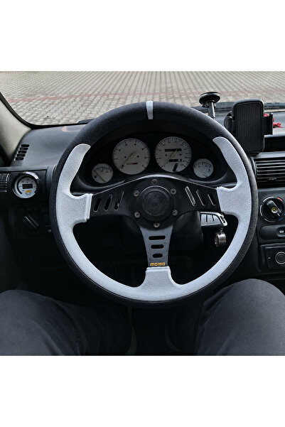 carlone Momo Spor Direksiyon 32cm Beyaz Detaylı- Yarış Spor Direksiyonu