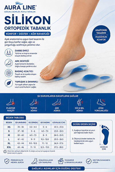 footlıne foot healthly Ark Takviyeli Taban Düşüklüğü Düz Taban Içe Basma Dest...