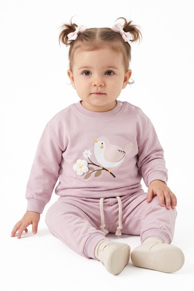 bebegen Baby Girl Lilac Bird Flower Embroidered 2-Piece Set