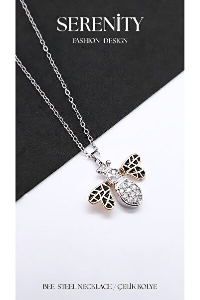 Serenity Black Yellow Striped Bee Steel Necklace