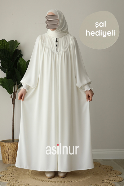 ASİLNUR Elif Ferace Şal Hediyeli Takım Ekru
