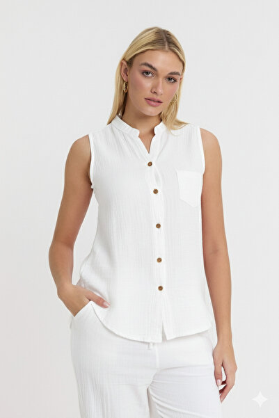 Heaven Ephesus Women's Muslin Shirt - Muslin Hakim Collar Sıfırlık Shirt - 1090