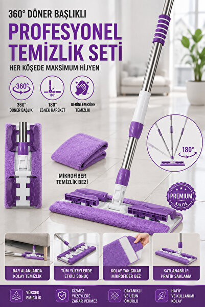 Single ( 1 Adet Yedek Bez Hediyeli ) Yer Fayans Duvar Yüzey Temizlik Mandallı...