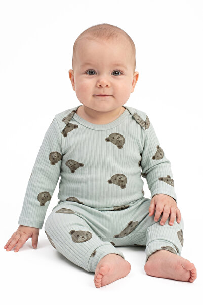 bebegen Baby Boy Green Teddy Bear Printed Bodysuit 2-Piece Set