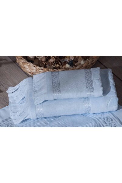 sarra 2-Piece SARRA ETAMIN FRINGED TOWEL SET (30x50-50x90 cm) - BABY BLUE