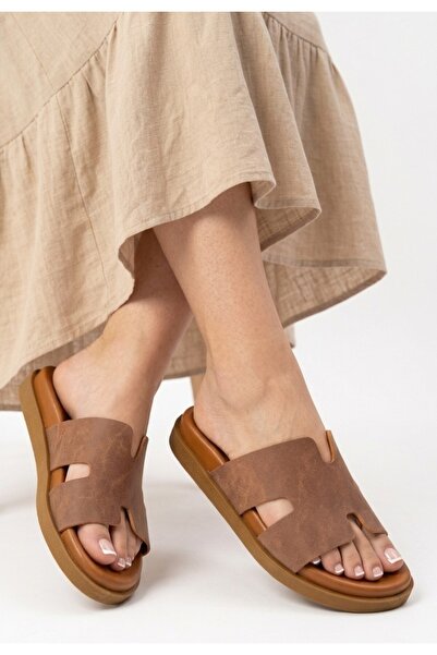pabucmarketi Tan Suede Women's Flat Slippers