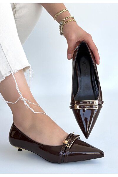 pabucmarketi Brown Patent Leather Women's Heeled Shoes