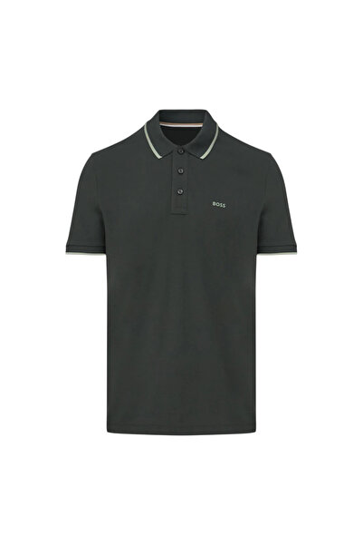BOSS Erkek Pamuklu Polo Yakalı Düğme Kapamalı Kısa Kollu Yeşil Polo Yaka T-Shirt