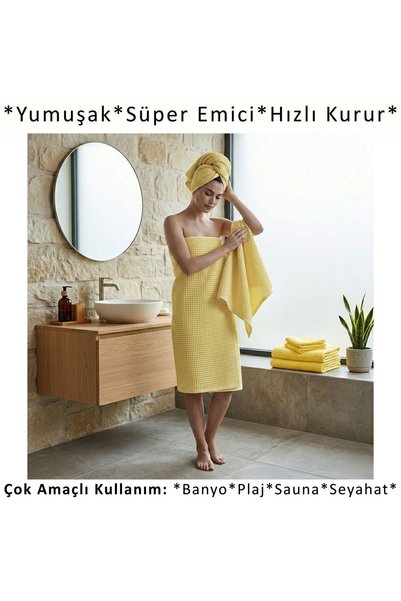 Püskül Tekstil Luxury Bath Towel 1Pcs, Waffle Weaving, 100% Cotton, High Quality, Quick Drying Bath Towels