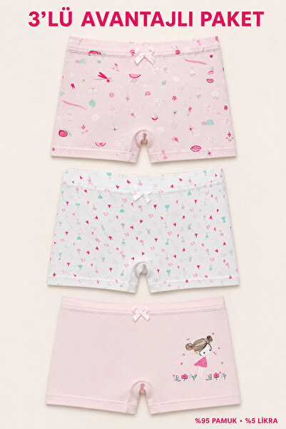 Cicito Girl's Cotton Colorful Lycra Boxer 3 Pack 6267
